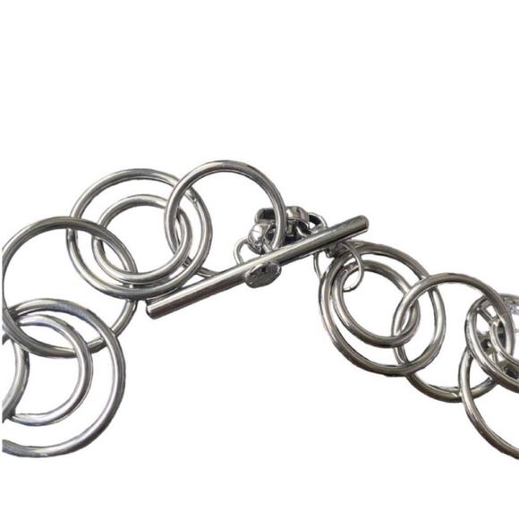 DKNY Silver Tone Circle Loop Toggle Necklace - Picture 3 of 3